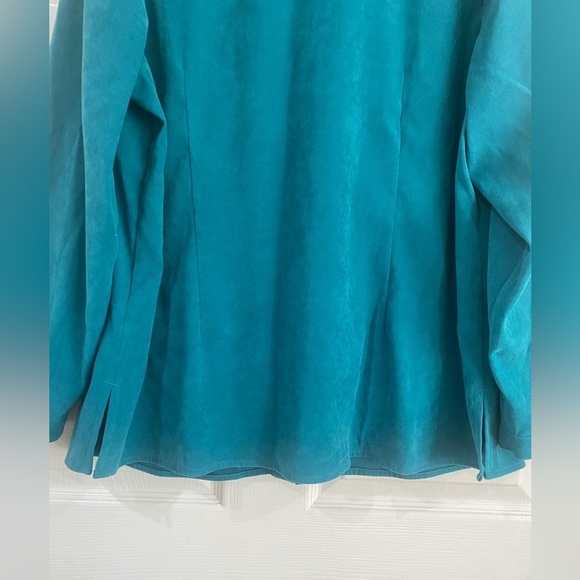 CJ Banks Button Up Faux Suede Shirt Womens 1X Teal Long Sleeve Plus Western - Picture 11 of 14